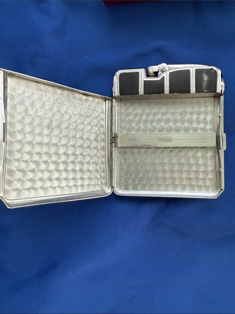 Ronson Black & Silver Striped Metal Cigarette Holder and Lighter